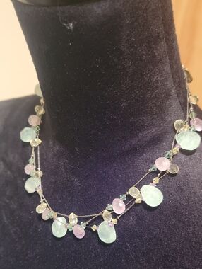 Dabby Reid Delicate Multi-Stone Layered Necklace in Mint Green & Pale Pink